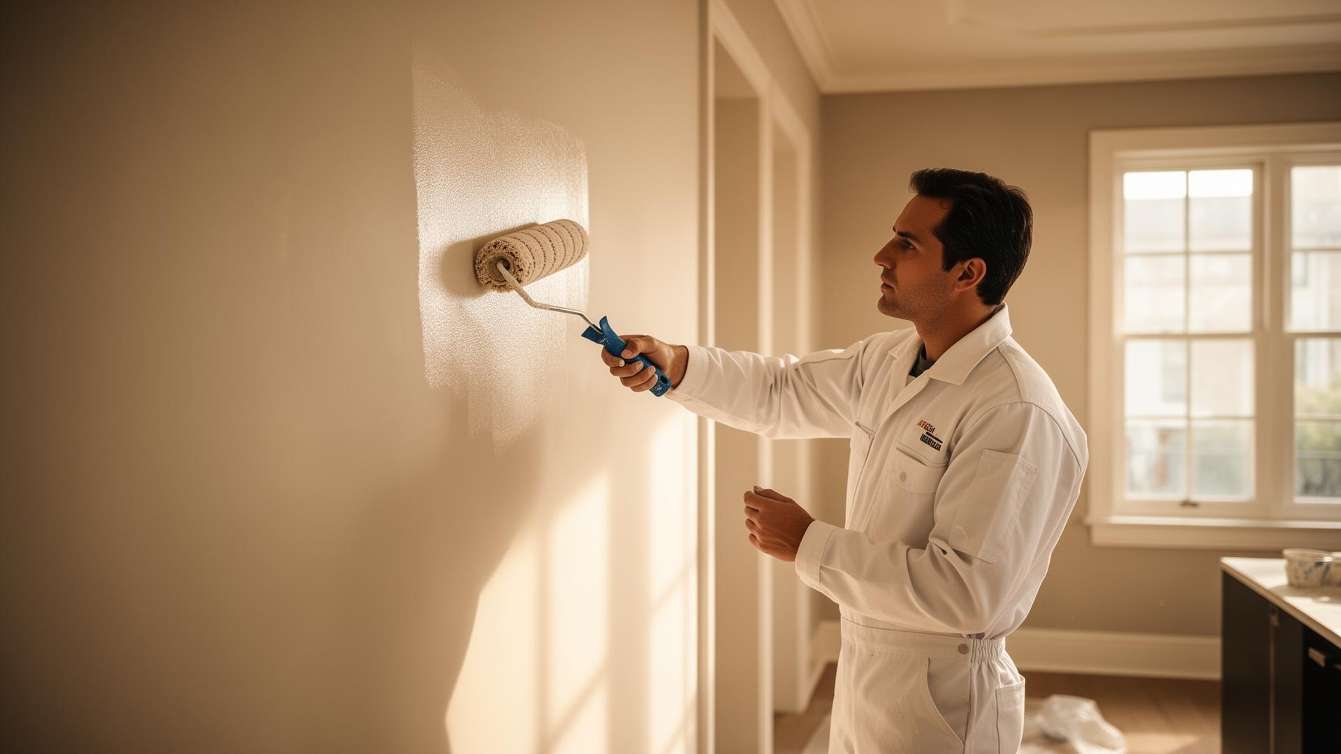 Professional painter at work in a modern home
